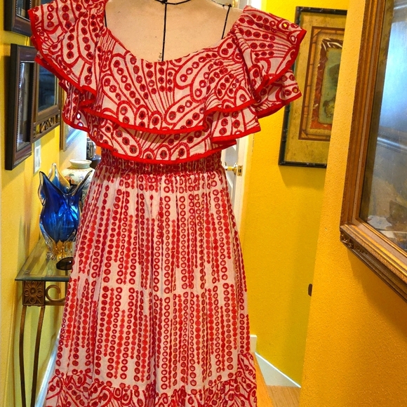 Zimmerman Elegant Red And White Embroidered Patterned Maxi Dress - Picture 2 of 7